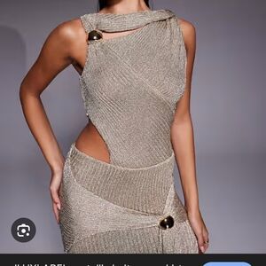 Metallic Beige Cutout Knit Top